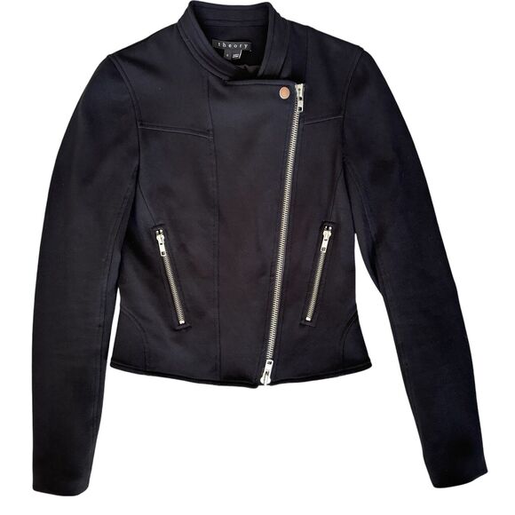 EUC Theory Asymmetrical Black Moto‎ Jacket Zippers Size 0 Pockets - Picture 9 of 10